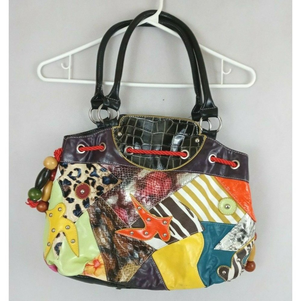 Colorful Women's Handbag Purse Studded With Rope & Large Beads